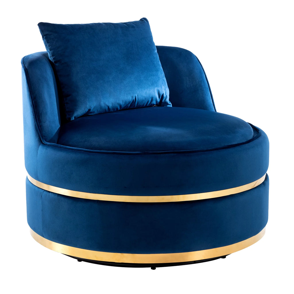 Blue Velvet Swivel Accent Barrel Chair with Seat Cushion R160
