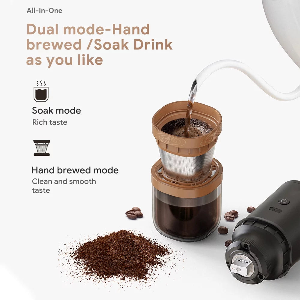 Electric Burr Coffee Grinder 25 Gears Adjustable 24W Portable USB Rechargeable Burr Mill Coffee Bean Grinder with Stainless Steel Core Cleaning Brush N844850