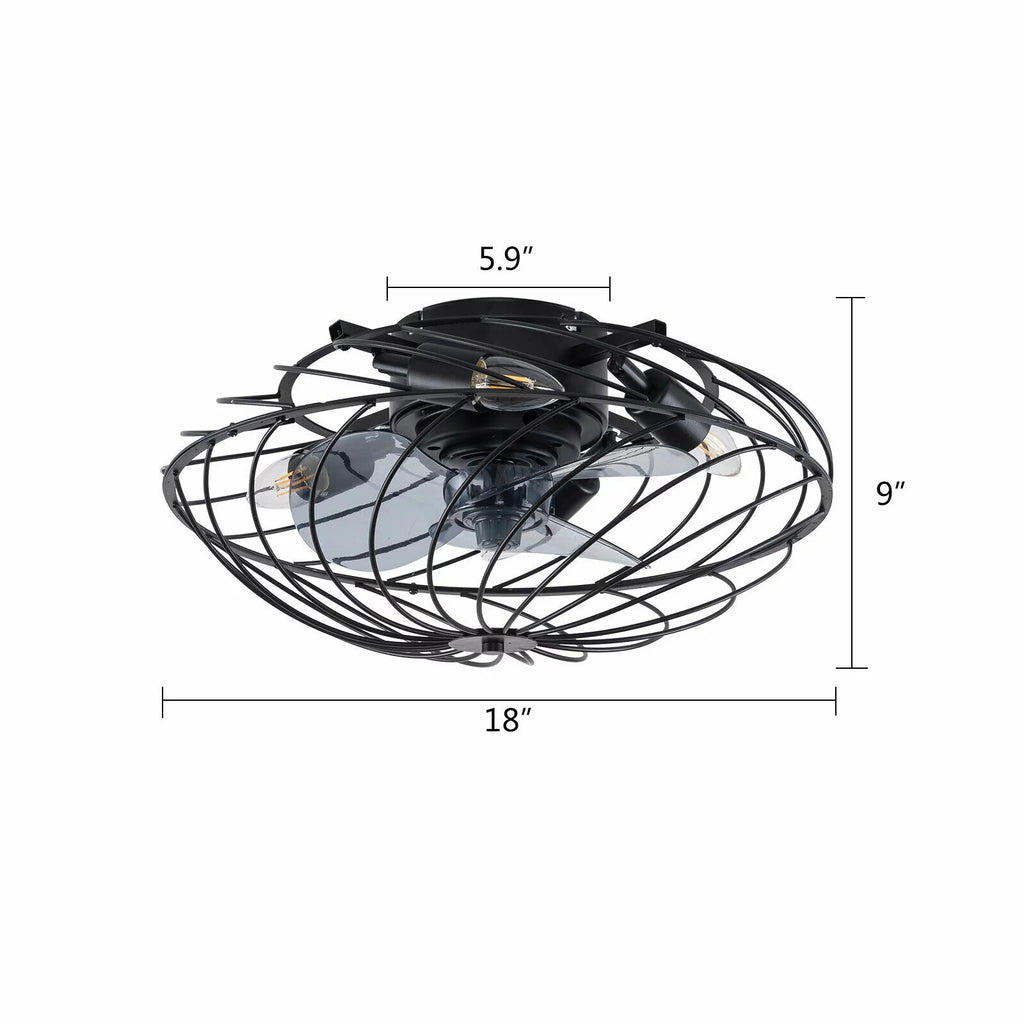 18" Retro Metal Ceiling Fan with Light Remote Control Retractable Blades T911606