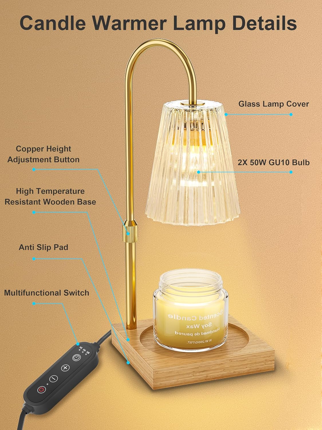 Candle Warmer Lamp with Timer, Dimmable, Adjustable Height M193