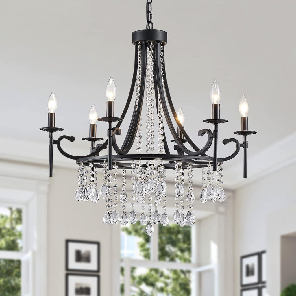 6-Light Wagon Wheel Candle Chandelier Black V753767