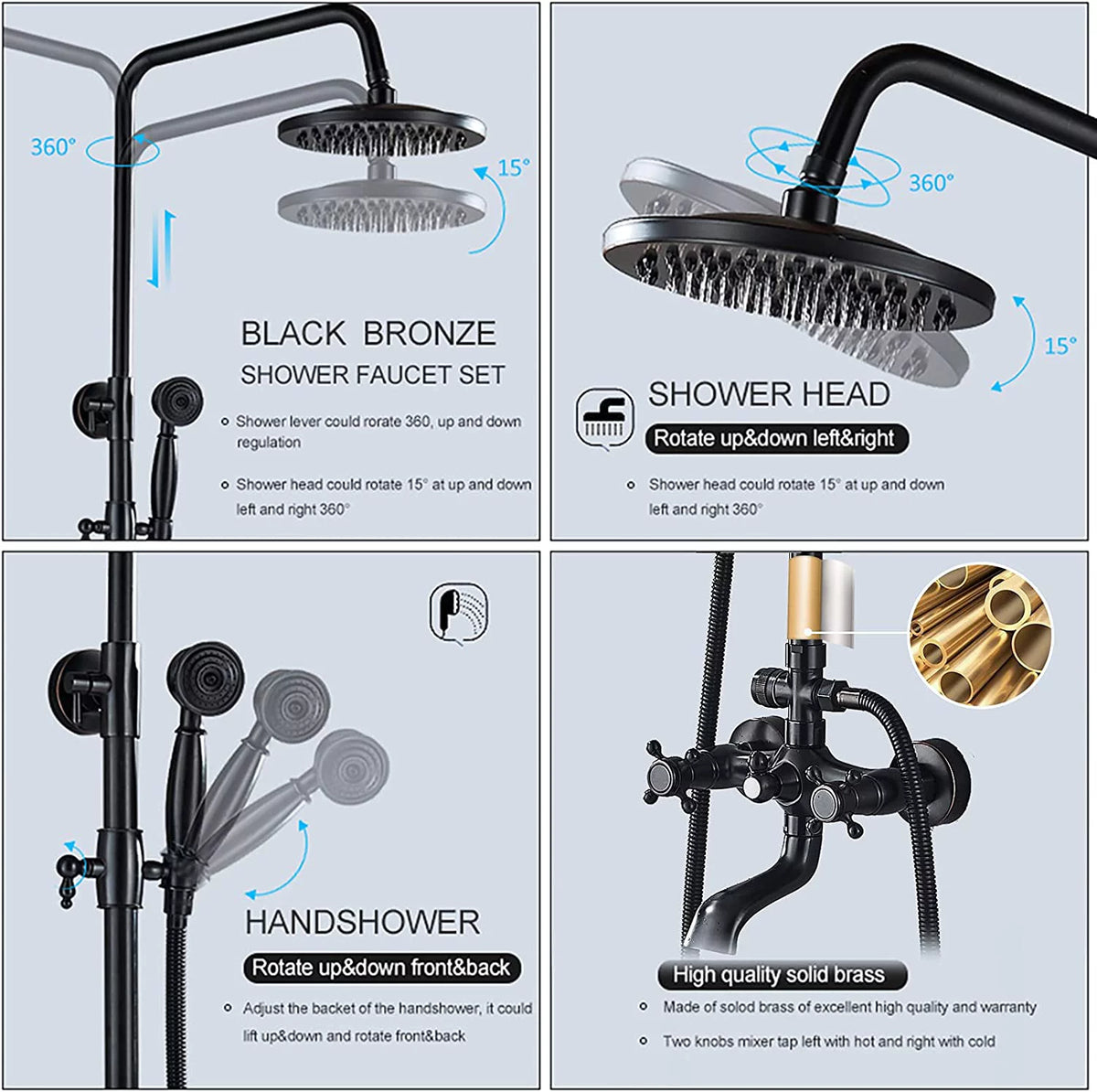 Oil Rubbed Bronze Exposed Shower Faucet Set 8" Rain Head T837