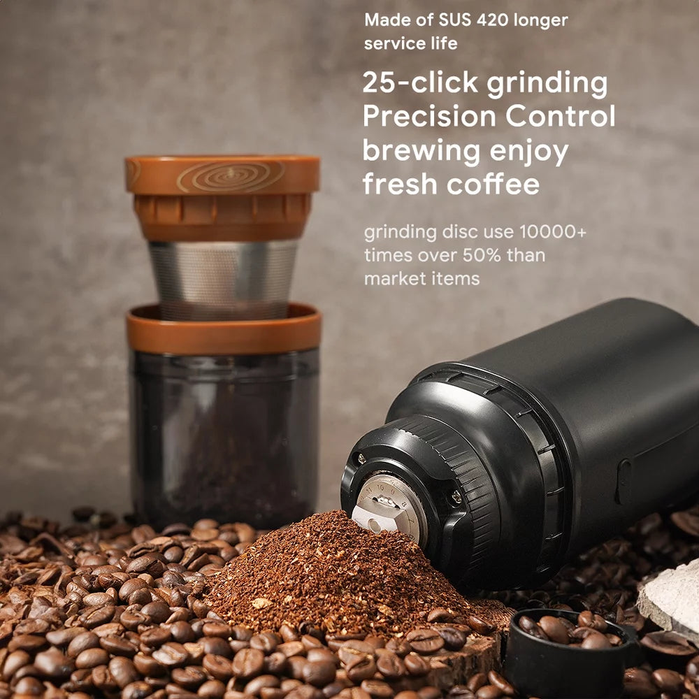 Electric Burr Coffee Grinder 25 Gears Adjustable 24W Portable USB Rechargeable Burr Mill Coffee Bean Grinder with Stainless Steel Core Cleaning Brush N844850