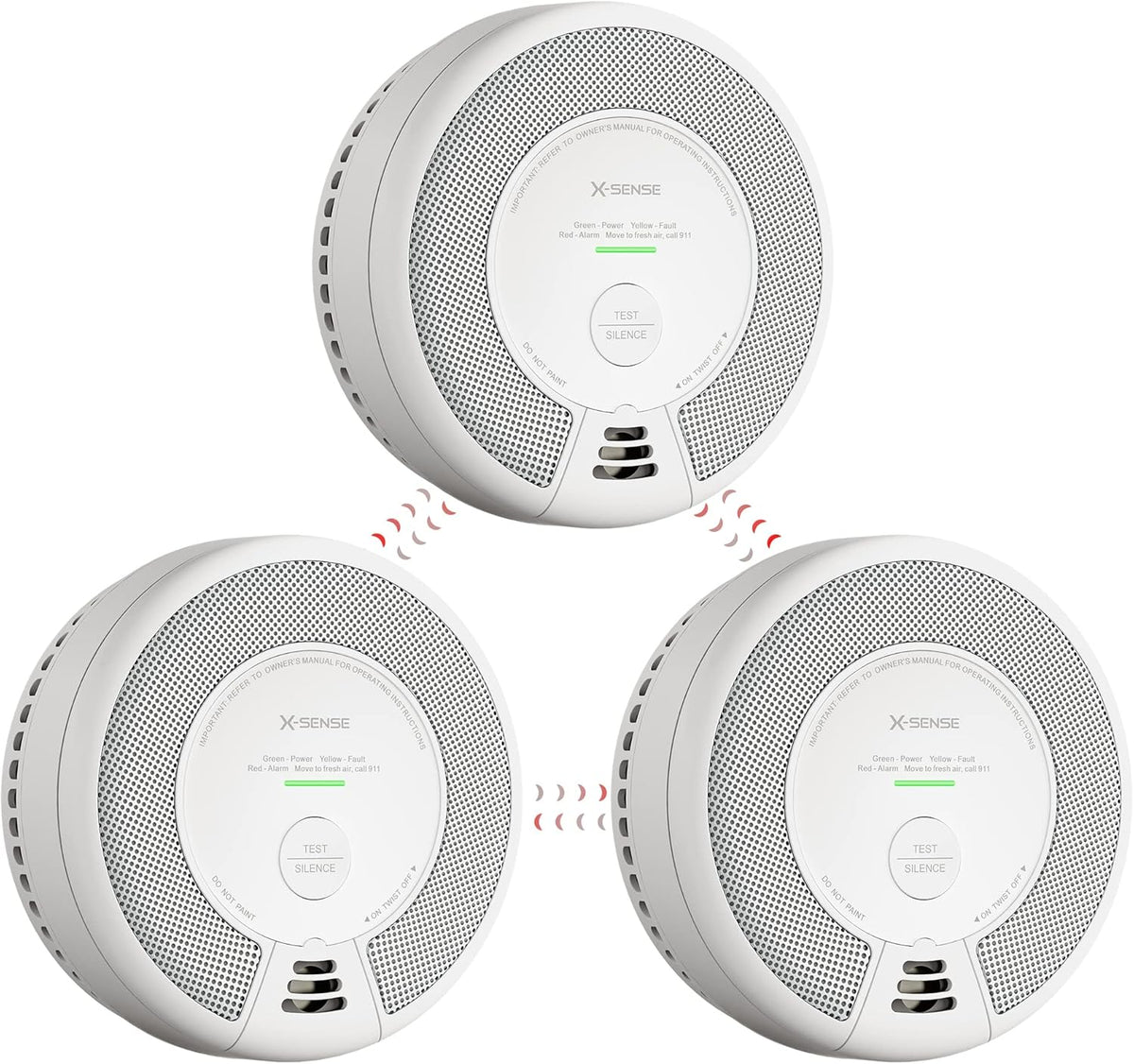 Pack of 3 Wireless Interconnected Smoke and Carbon Monoxide Detector J944246