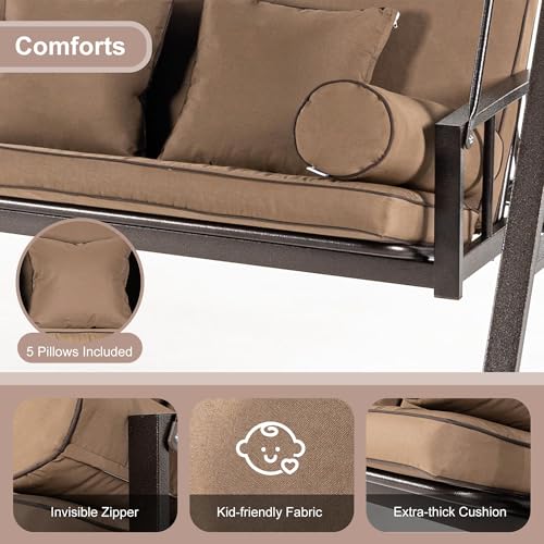 Grey 3-seat Outdoor Swing Chair with Canopy and Cup Holder C603