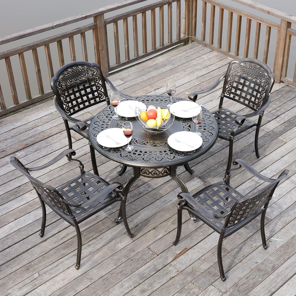5-Piece Cast Aluminum Patio Dining Set with Umbrella Hole B15462