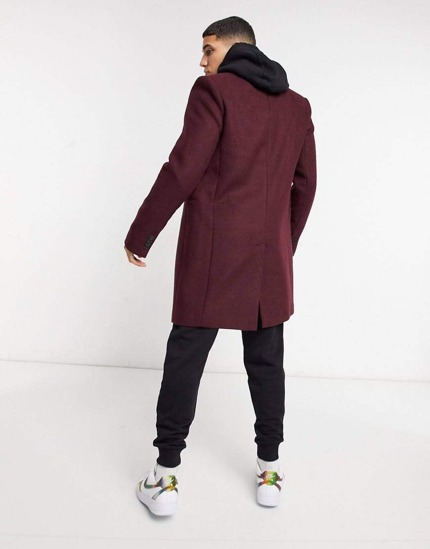 Wool Mix Overcoat in Port-Red L834