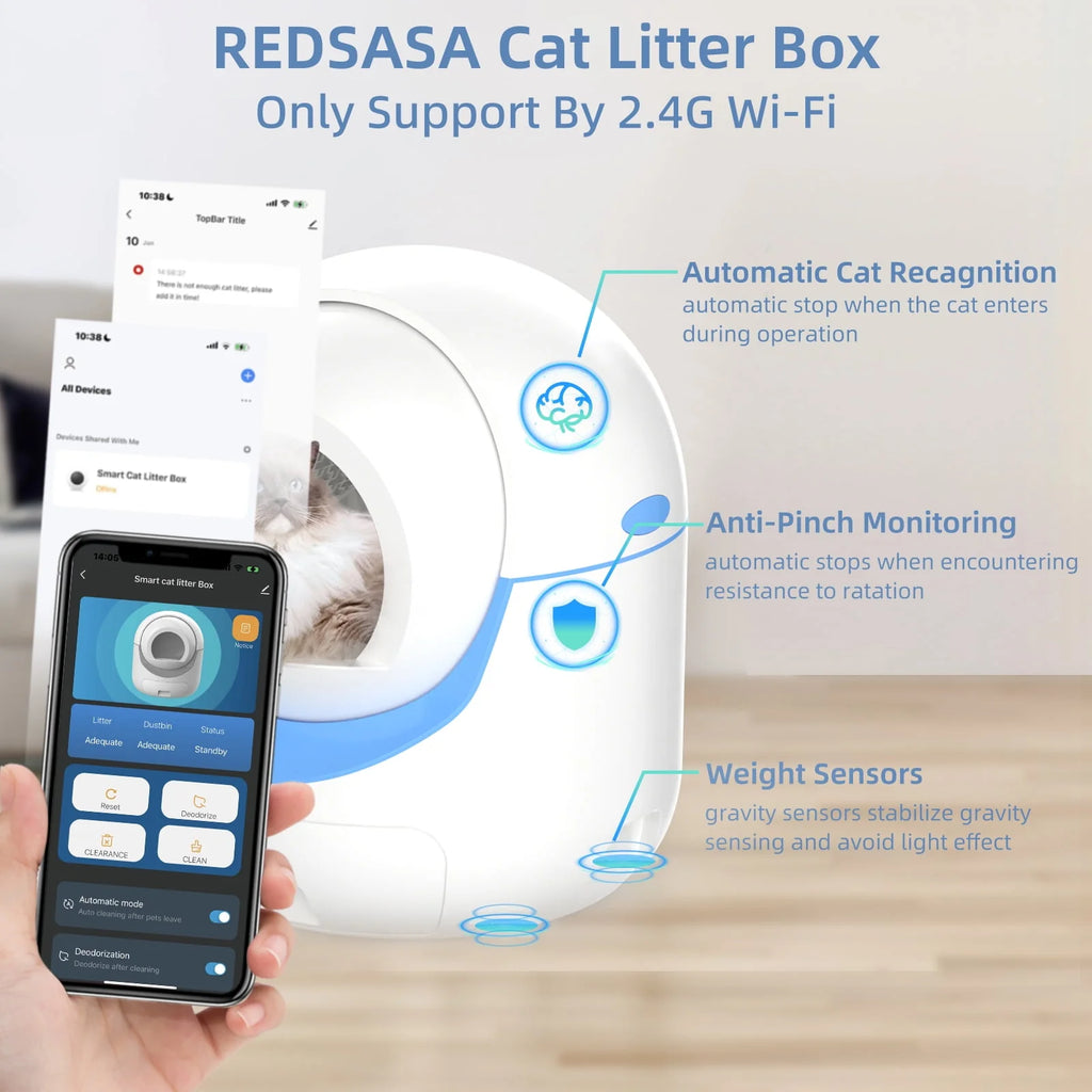 2.4G Wifi Self Cleaning Litter Box with 40 Litter Liners E673