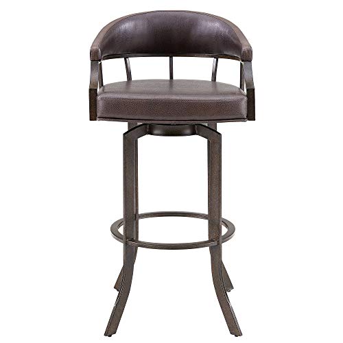 Brown Faux Leather Swivel Metal Kitchen Barstool T7964