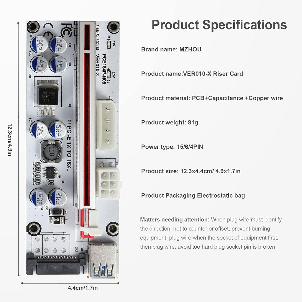 PCI-E 1X to 16X Riser Card with 24in USB 3.0 Extension Cable D3067