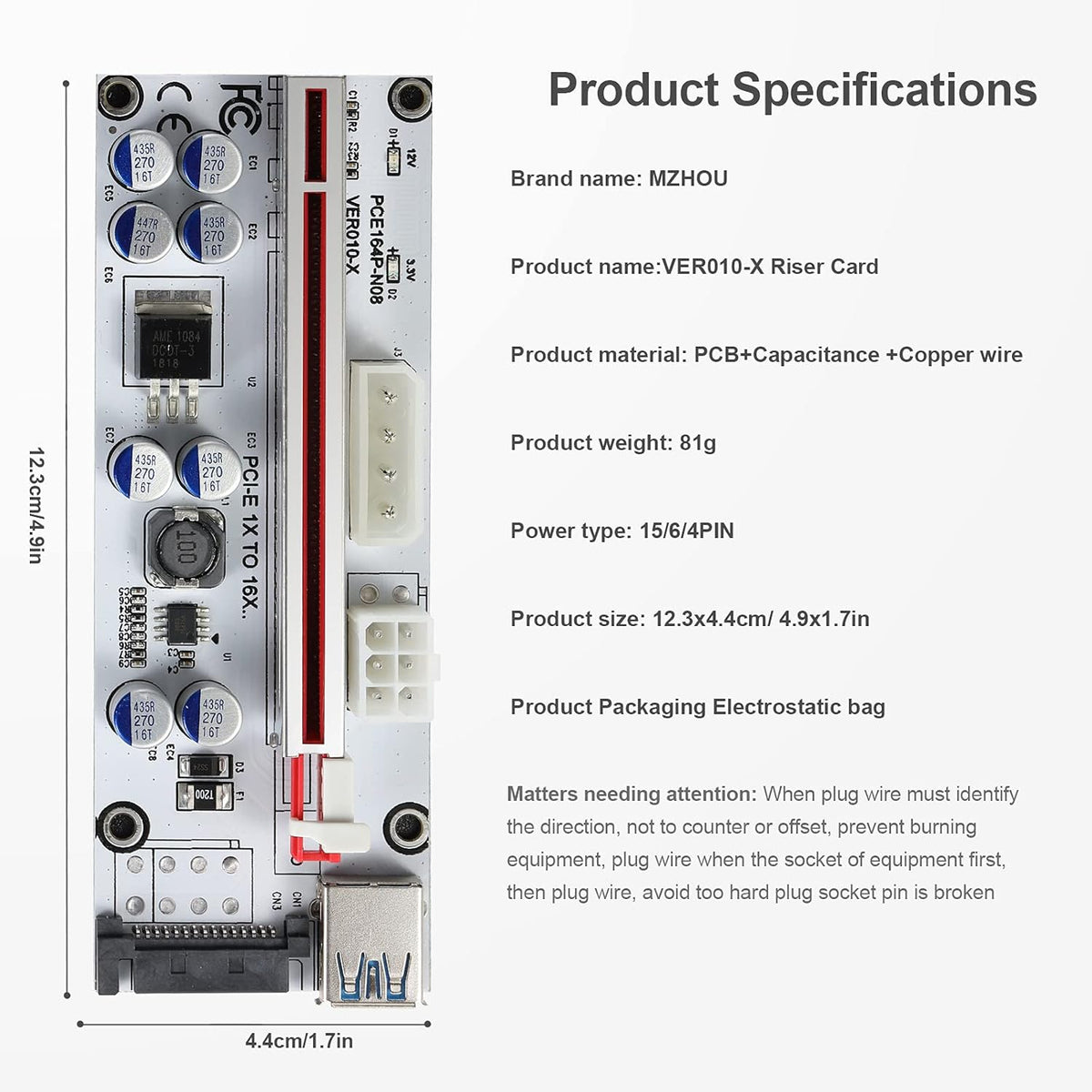 PCI-E 1X to 16X Riser Card with 24in USB 3.0 Extension Cable D3067