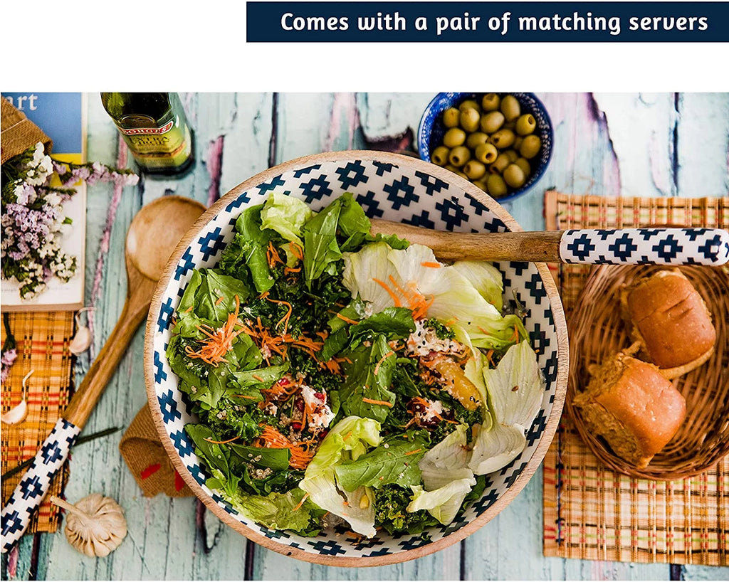 Mango Wood Salad Bowl with Serving Tongs Q9367