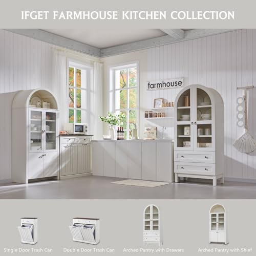 White Arched Wood Kitchen Pantry with 2 Drawers and Adjustable Shelves Q3809