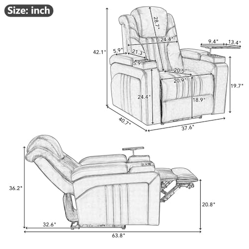 Brown Power Recliner with Power Adjustable Headrest, Wireless Charging Device, USB Port, Storage Arms, Cup Holder and Swivel Tray Table T954625