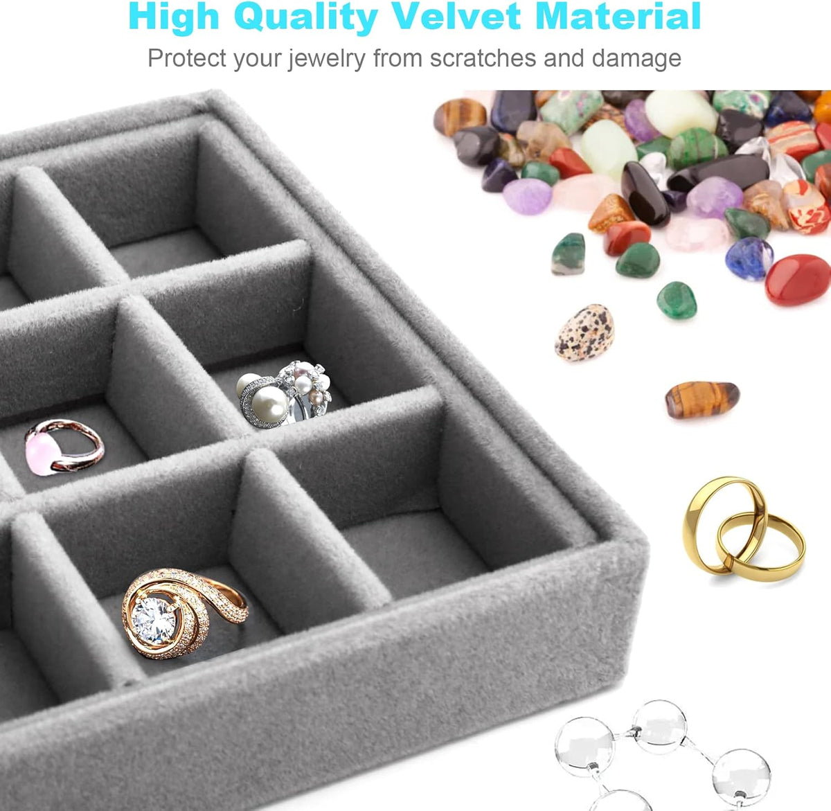 4 Pcs Velvet Jewelry Organizer Trays W8332