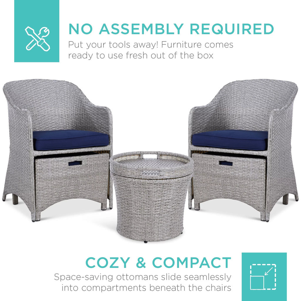 5-Piece Outdoor Wicker Patio Furniture Set with Storage Table L670