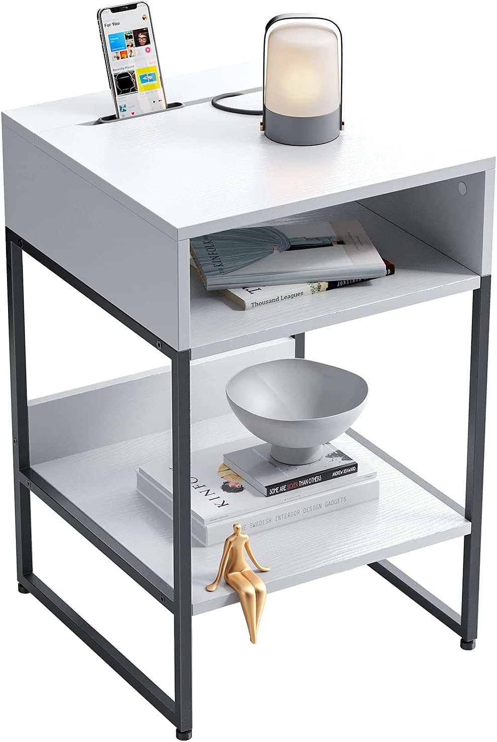 Fir Brown Side Table with Storage Compartment L829