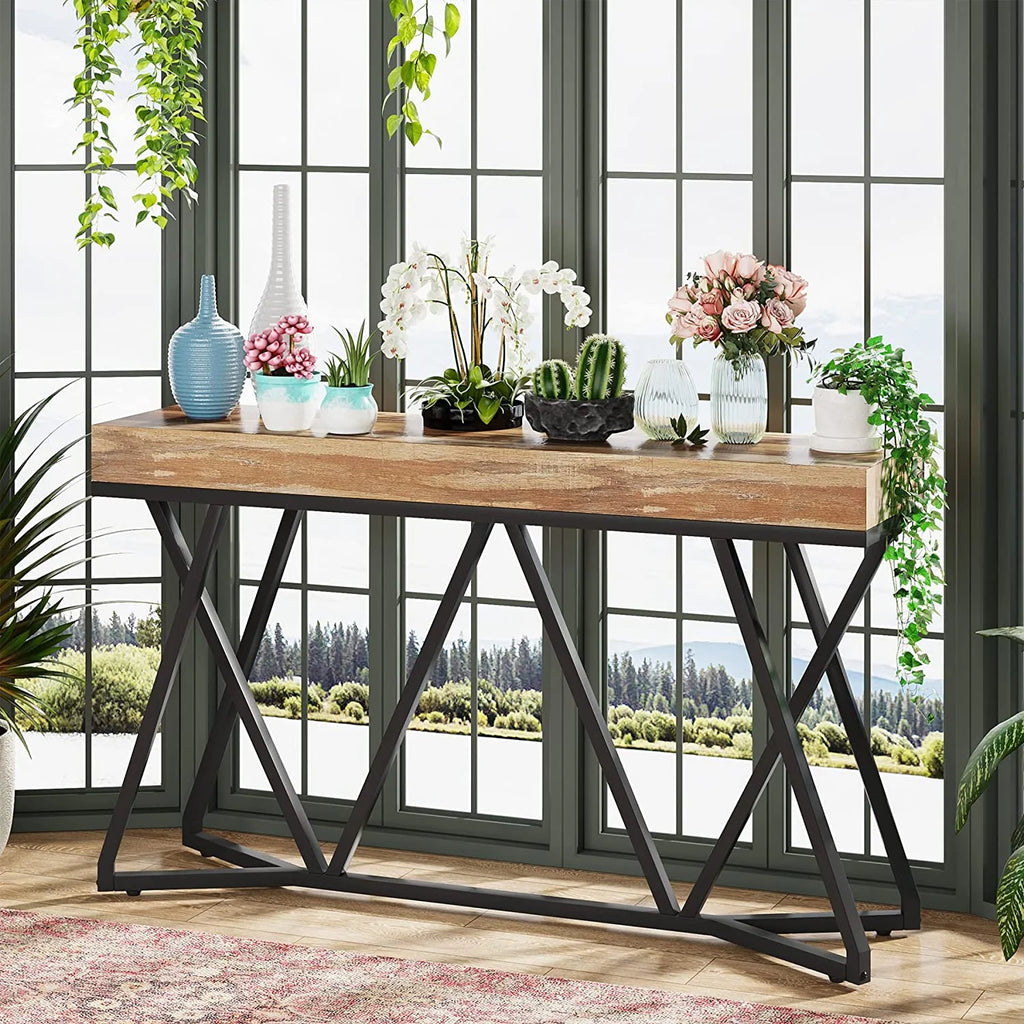 55" Wood Console Table with Metal Base G20454