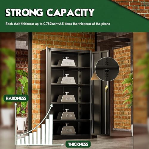 72" Black Locking Metal Storage Cabinet with 4 Adjustable Shelves Z586157