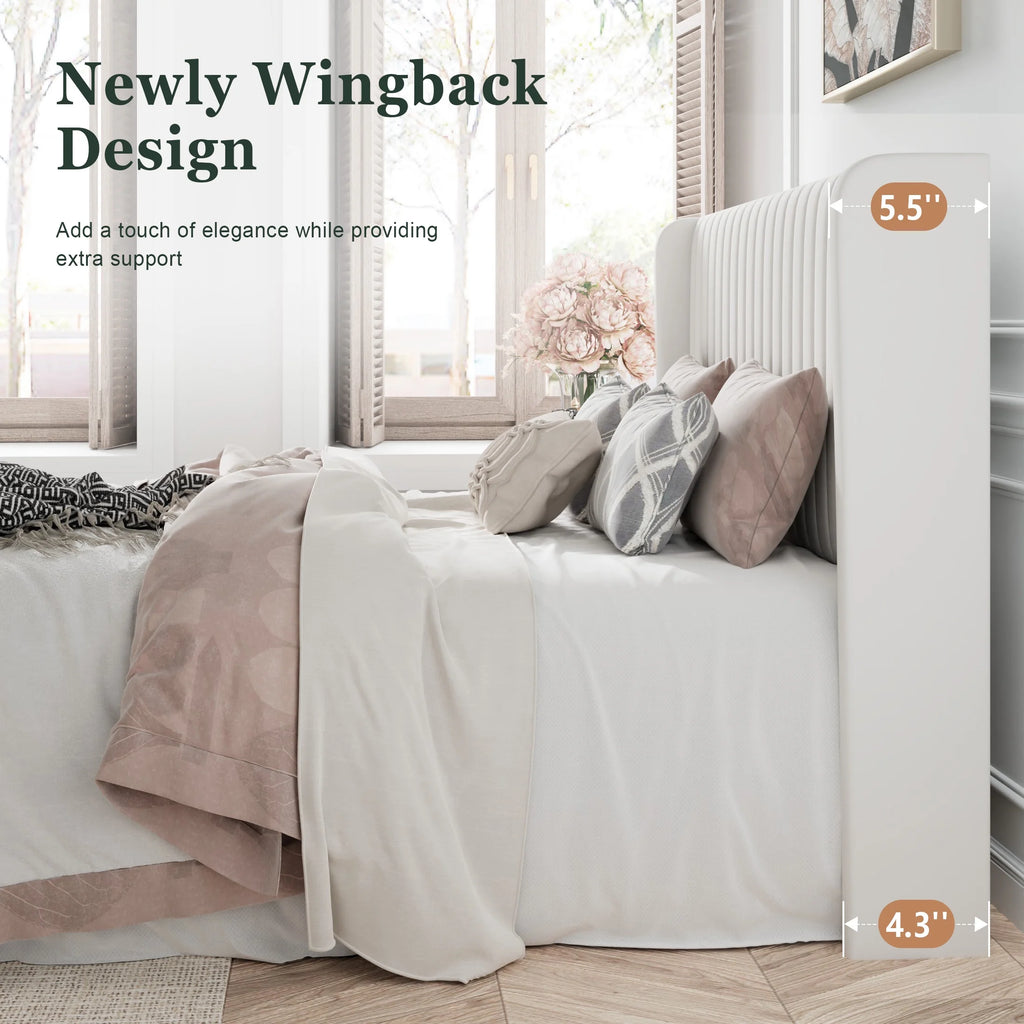 Queen Size Off-White Velvet Upholstered Bed Frame I5368