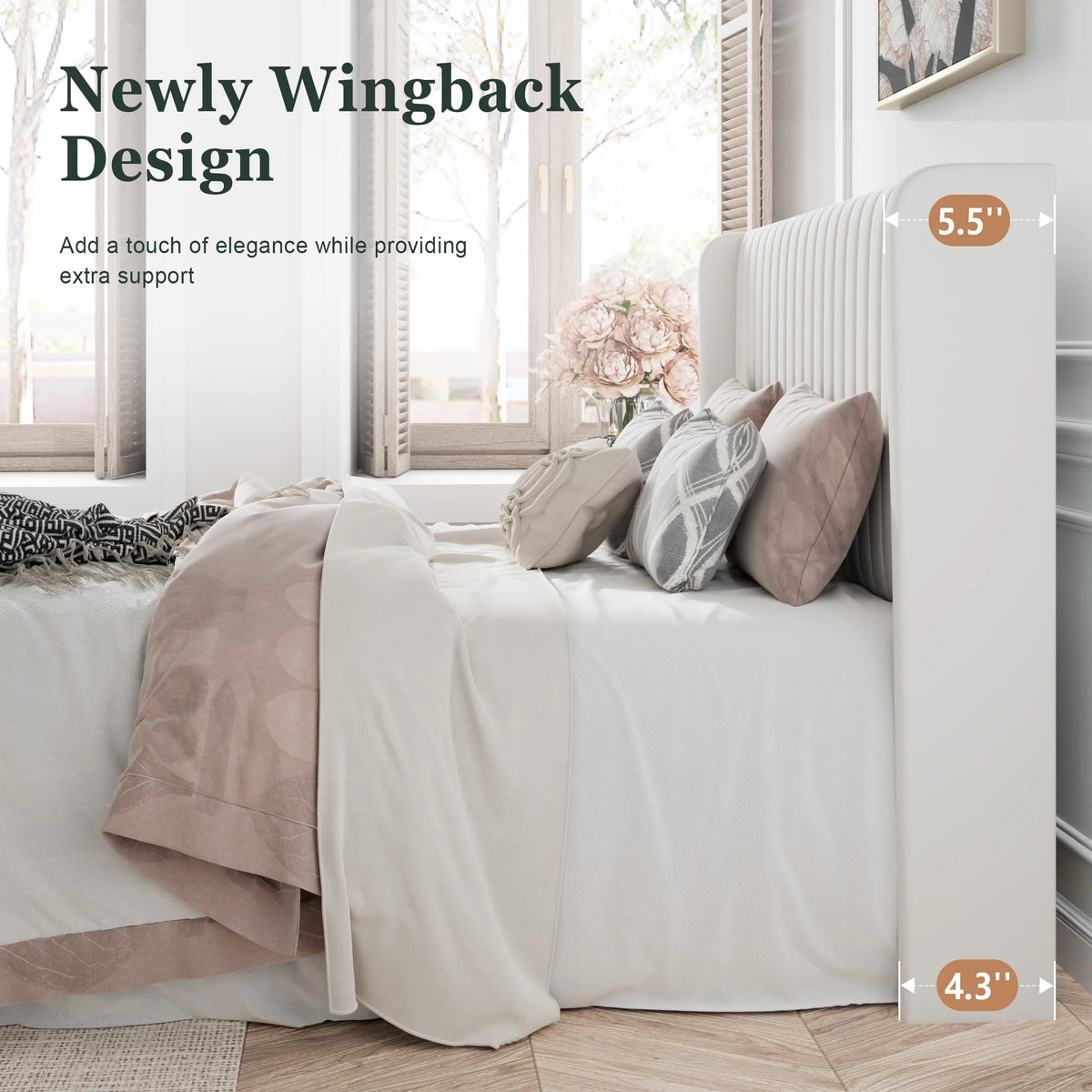 Queen Size Off-White Velvet Upholstered Bed Frame I5368