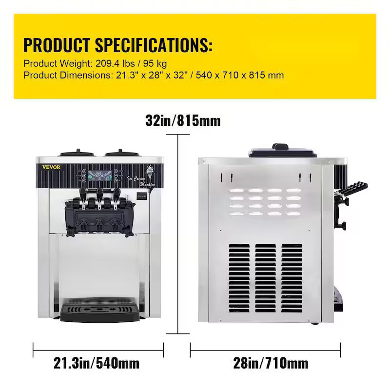 Commercial Ice Cream Machine 5.3 to 7.4 Gal. per Hour 3 Flavors Soft Serve H295