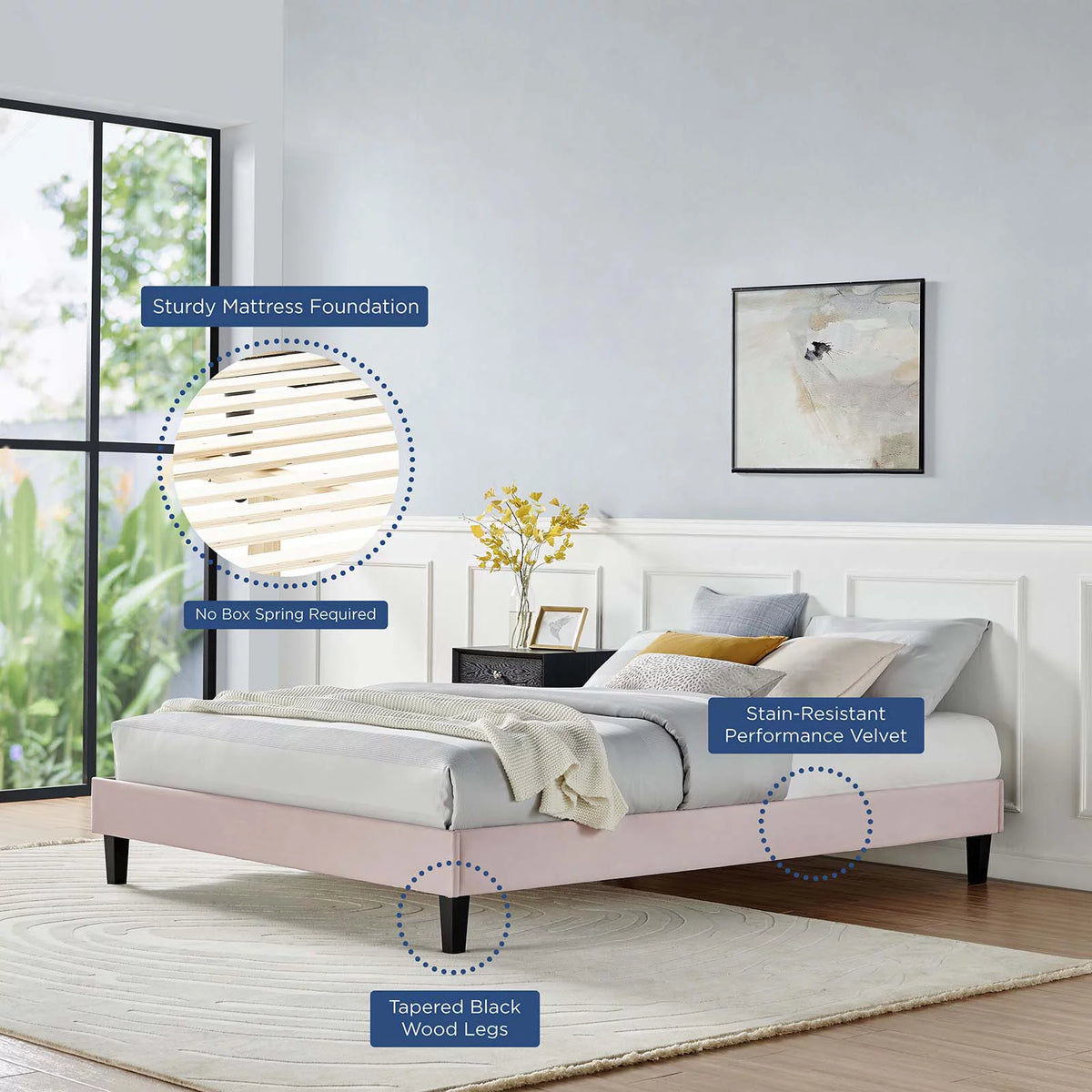 Queen Size Velvet Platform Bed Frame A8375