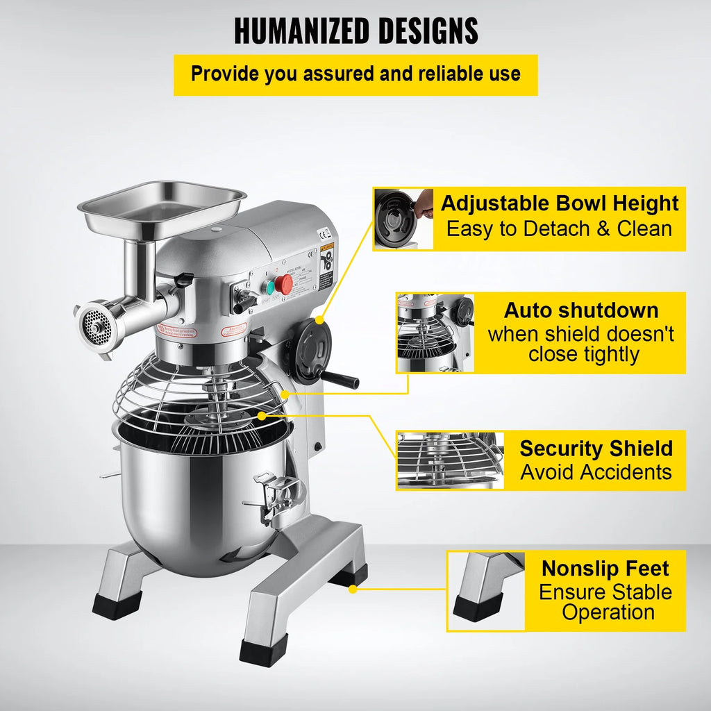 Commercial Stand Mixer with Meat Grinder, 20Qt Stainless Steel Bowl, 1100W R33390