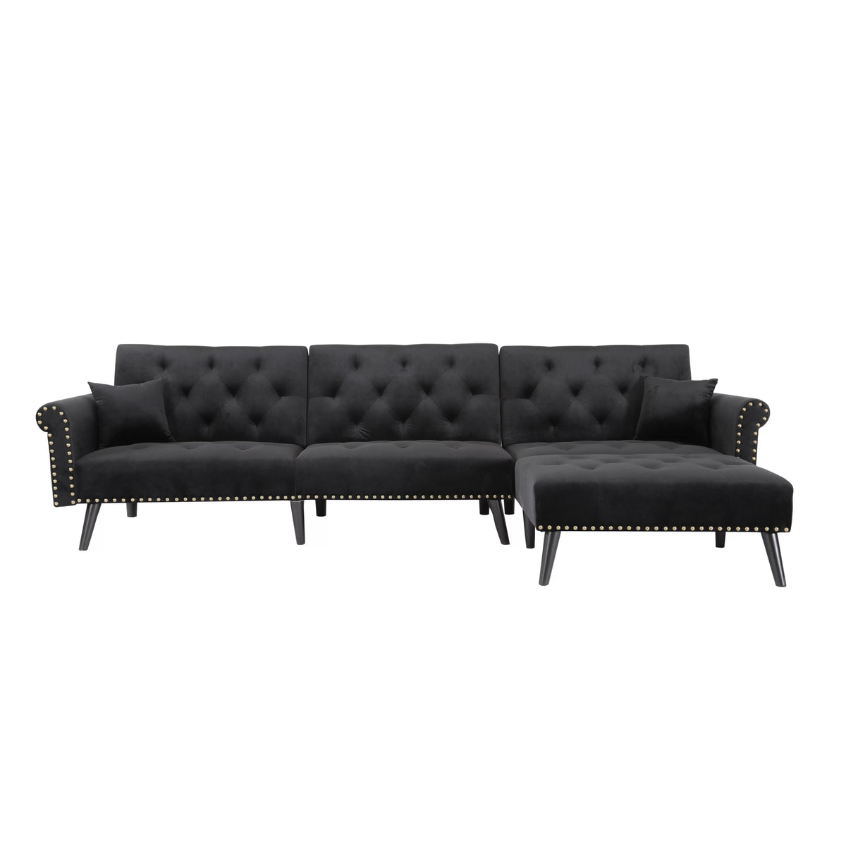 Black Velvet Sectional Sofa with Reversible Chaise R818