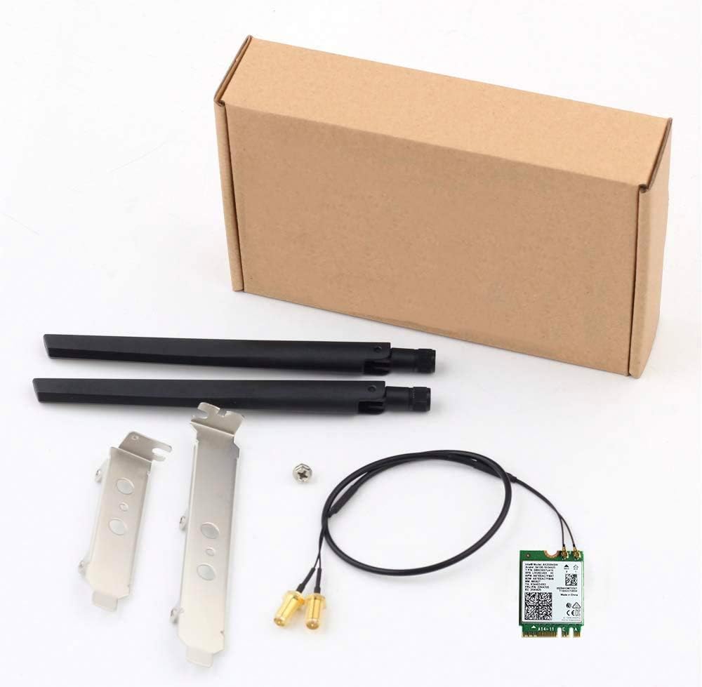 WiFi 6E Desktop Kit, AX210, 2230, 2x2 AX+BT 5.2, Tri-Band, RF Cable, 5dBi Antennas and Brackets Pack of 2 U899720