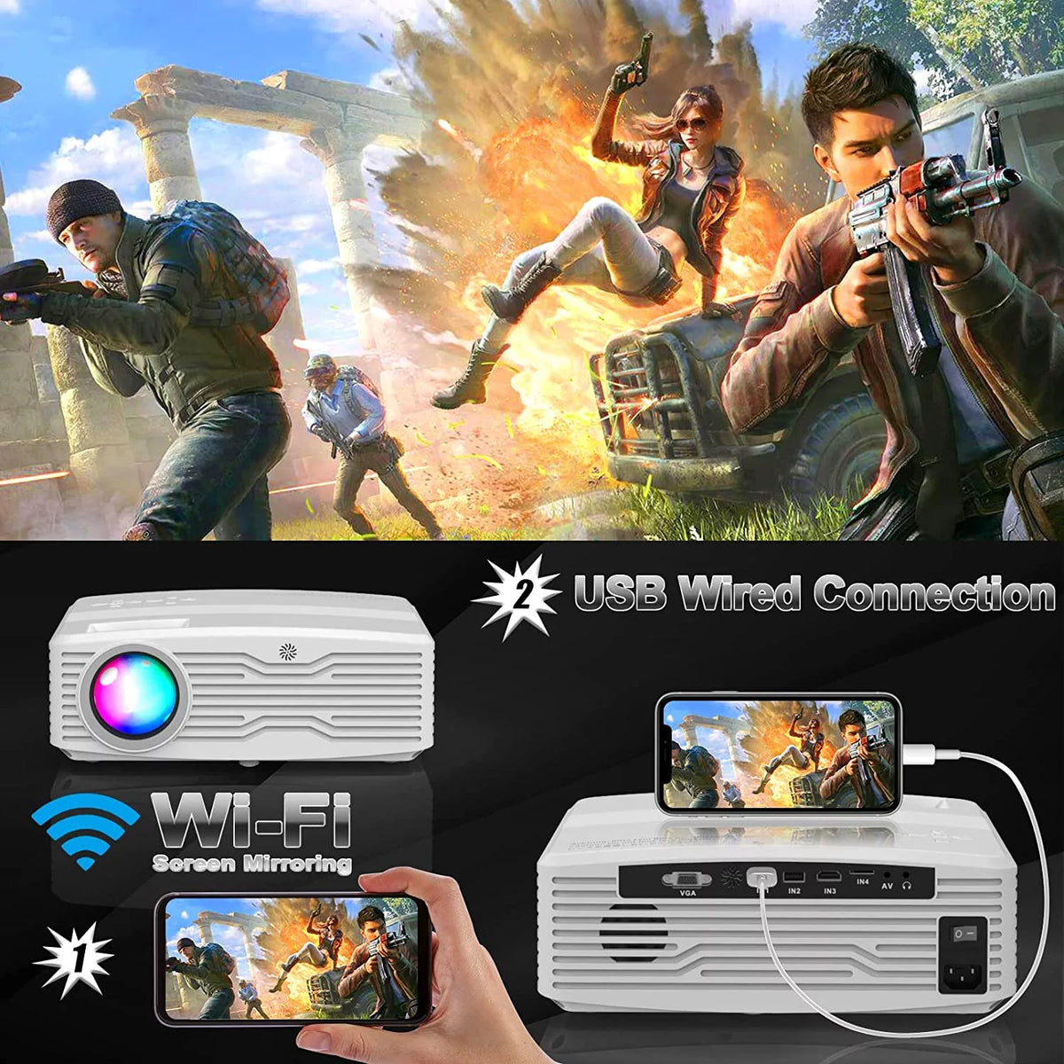 5G WiFi Projector Full HD 4K Native 1080P with 120 Projector Screen J239