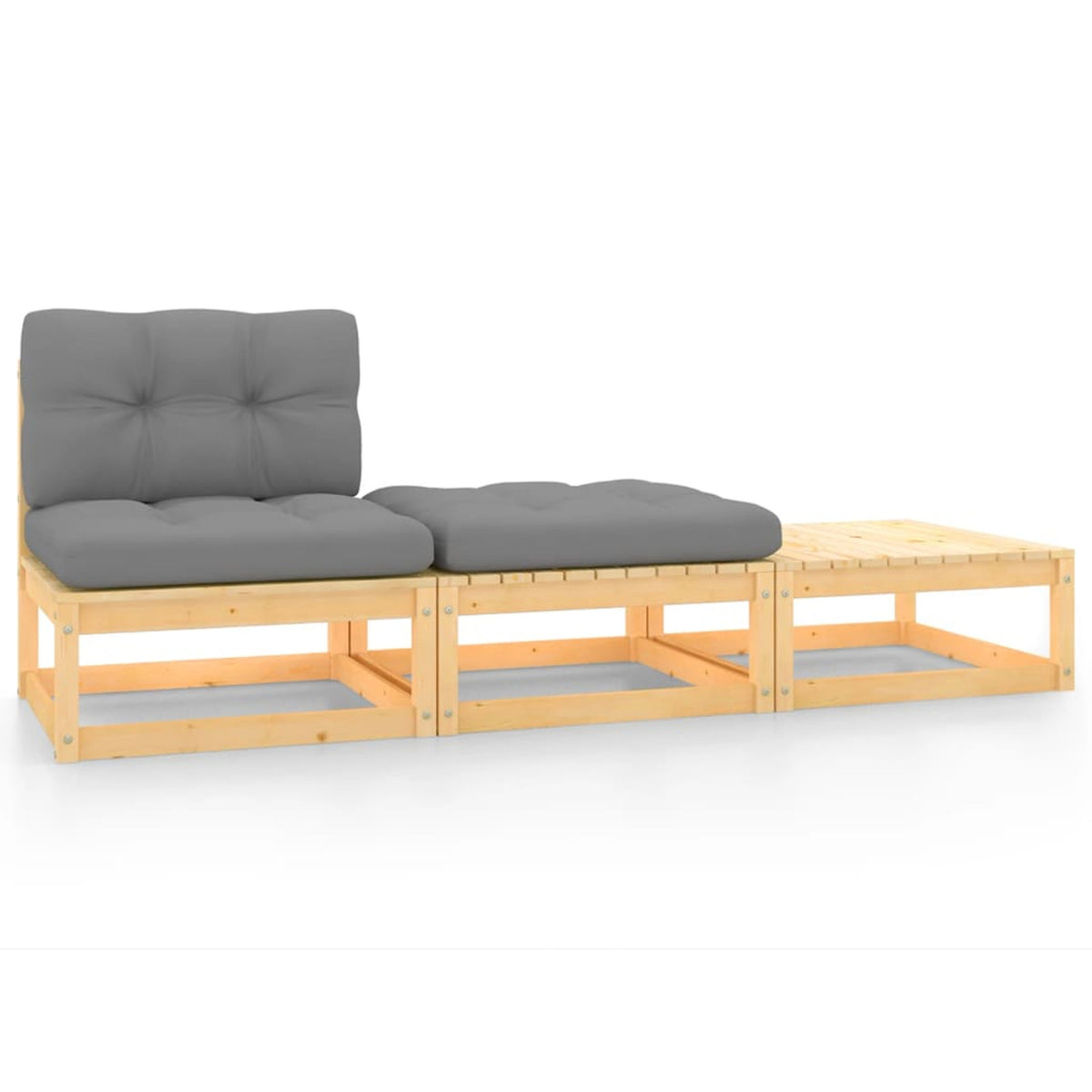 3 Piece Patio Lounge Set with Gray Cushions Middle Sofa and 2 Footstool Outdoor Sectional Sofa Set U455