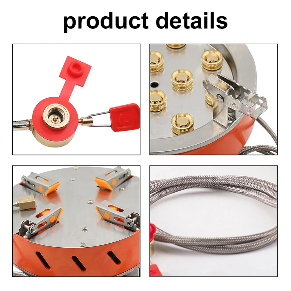 12-Core High-Power Windproof Camping Gas Burner with Piezo Ignition Adjustable Valve Storage Bag Q3414