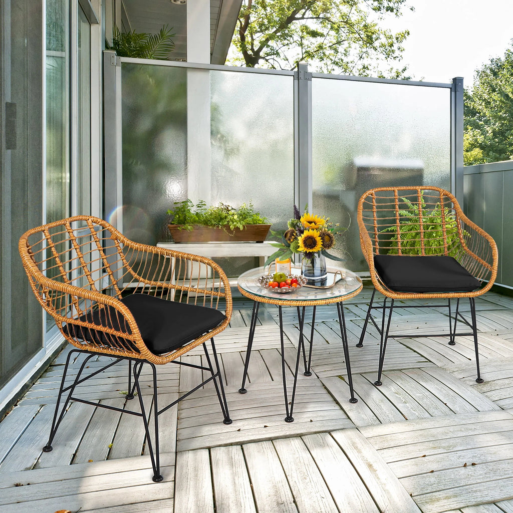 3 Pc Cushioned Patio Rattan Bistro Set R894