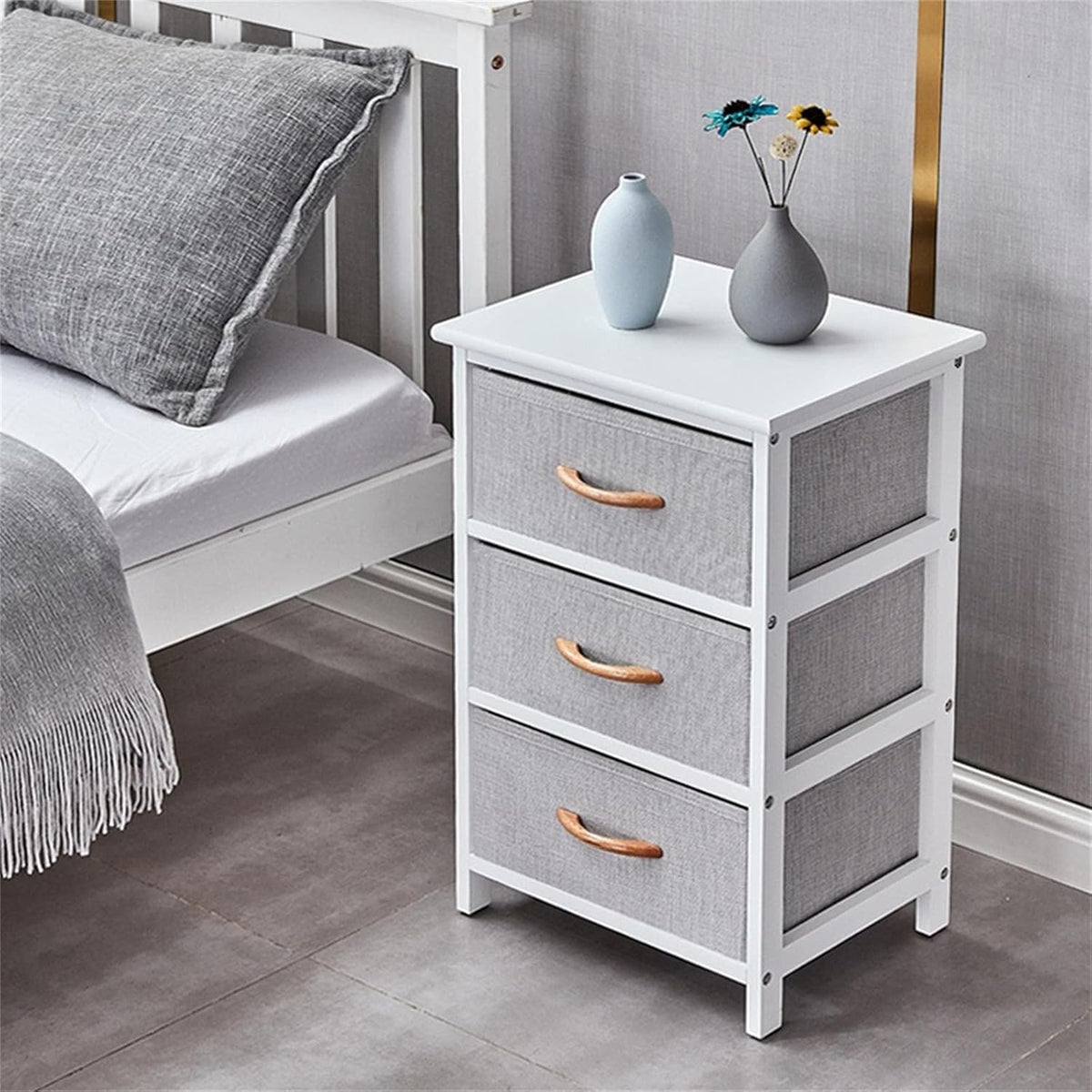 White 3 Drawer Wood Nightstand Dresser X14466