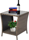 Brown Wicker Rattan Side Table with Storage L299827