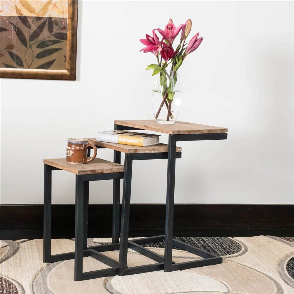 Modern Industrial Firwood Nesting Tables Set of 3 W4021