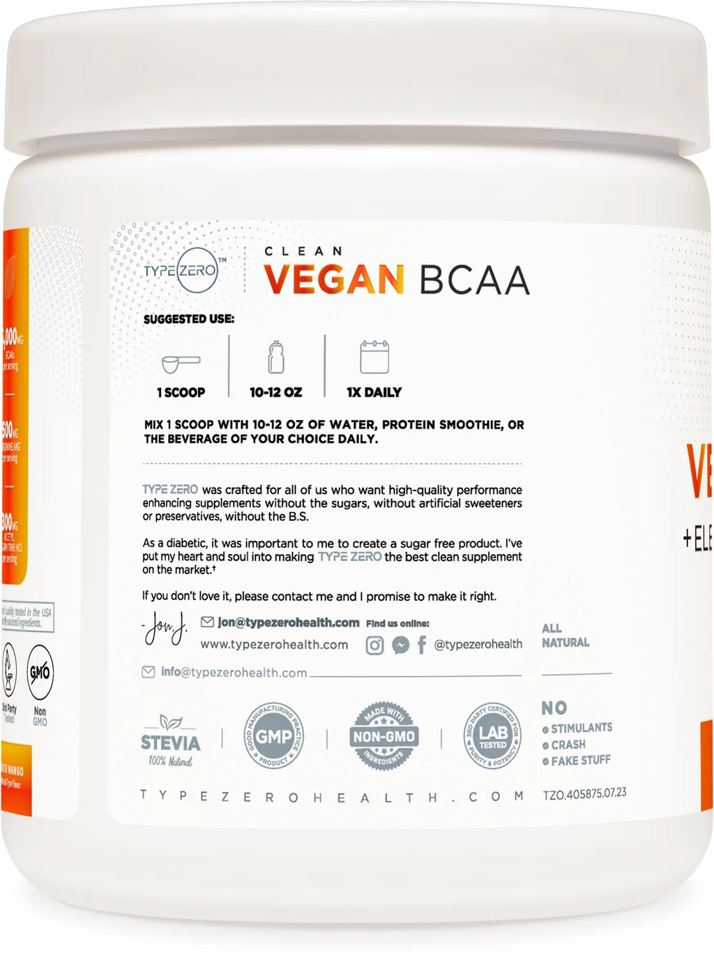 Vegan BCAA Powder + Electrolytes Peach Mango 30 Servings B395244