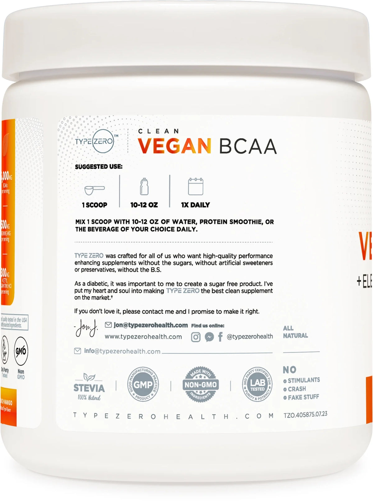 Vegan BCAA Powder + Electrolytes Peach Mango 30 Servings B395244