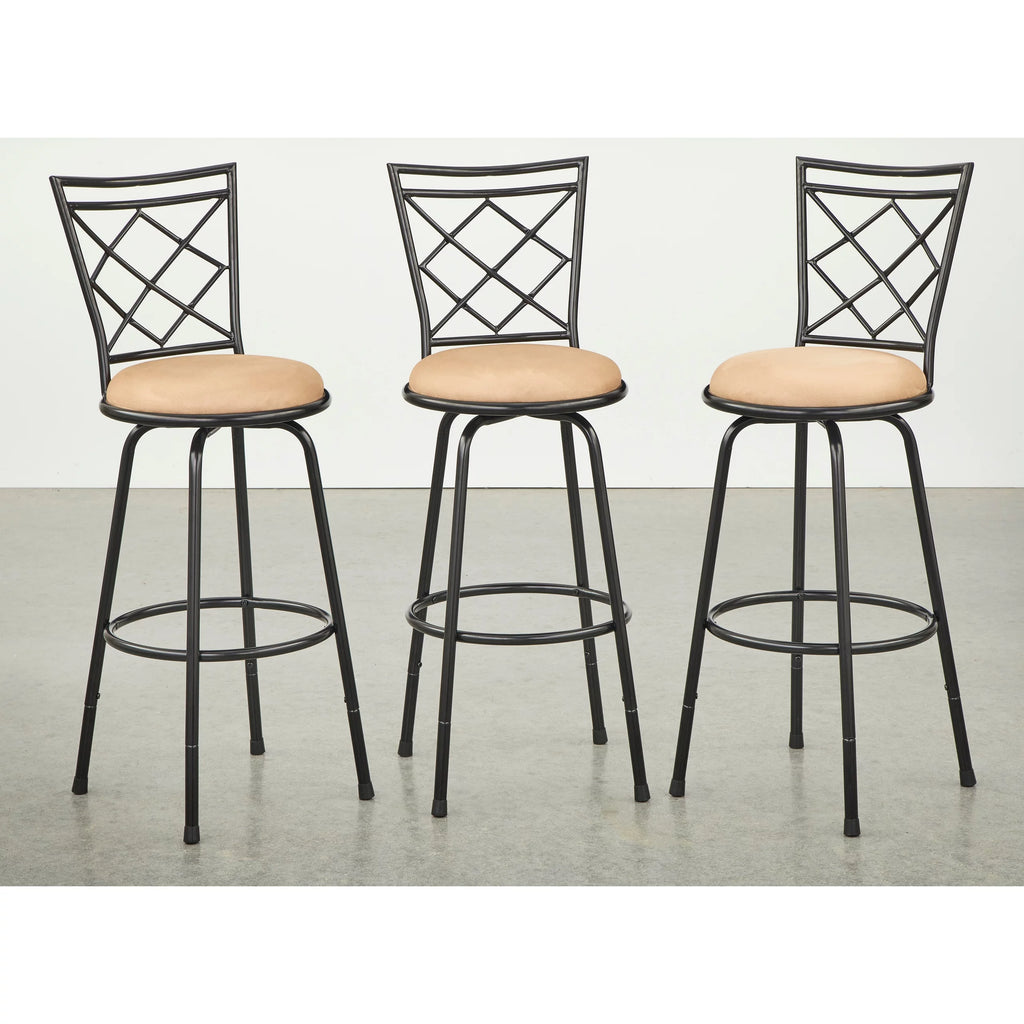 Adjustable Height Swivel Stools Set of 3 Brown Microfiber S1537