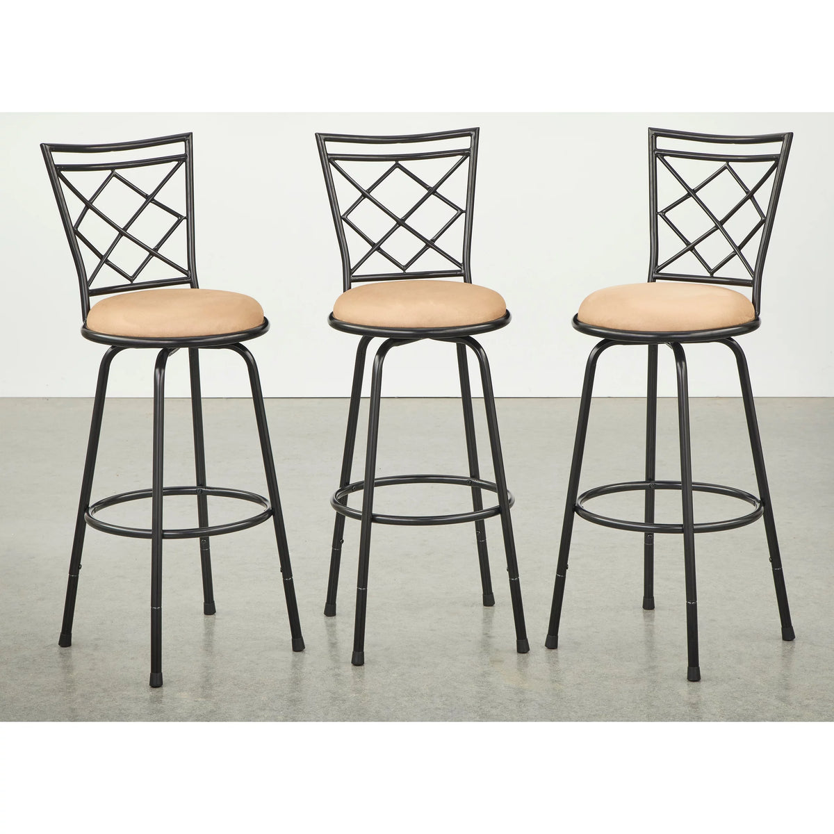 Adjustable Height Swivel Stools Set of 3 Brown Microfiber S1537