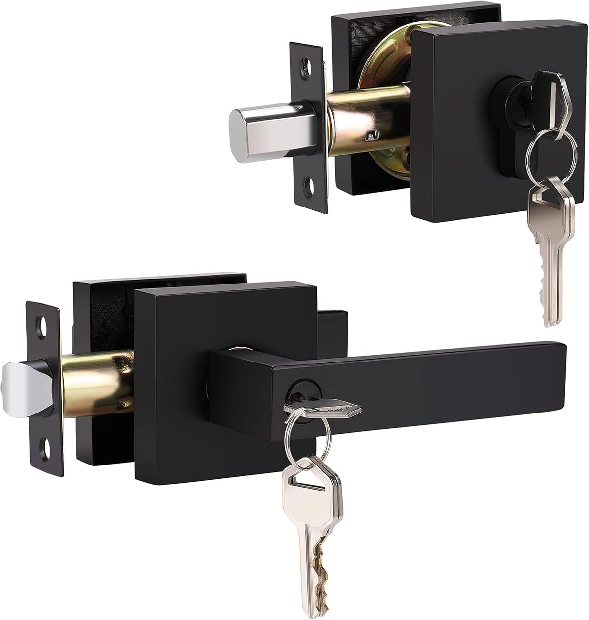 4 Pack Matte Black Entry Door Handle with Deadbolt Lock Set T659182