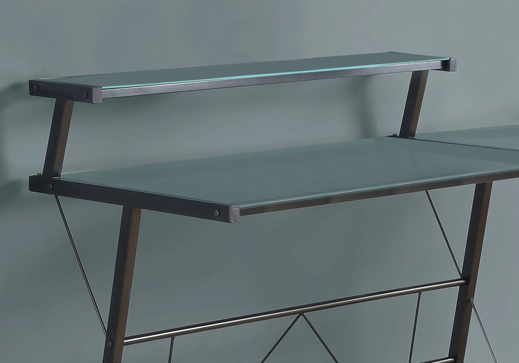 Black L-Shaped Computer Desk with Tempered Glass T26133