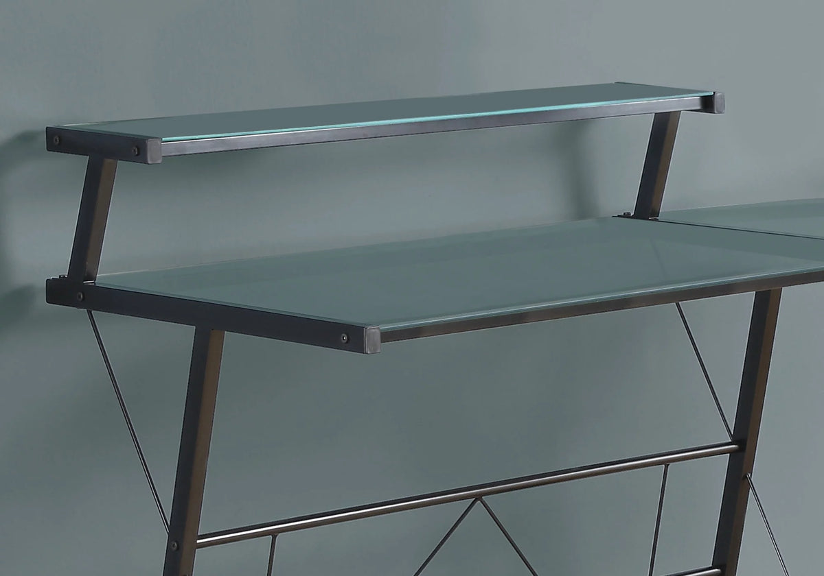 Black L-Shaped Computer Desk with Tempered Glass T26133