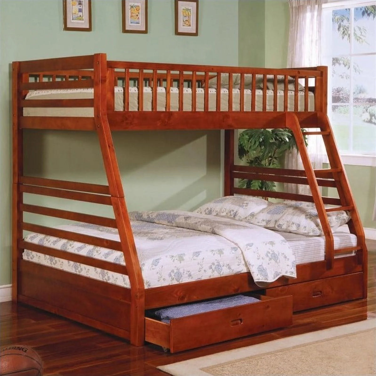 Twin over Full Bunk Bed in Oak Finish K164