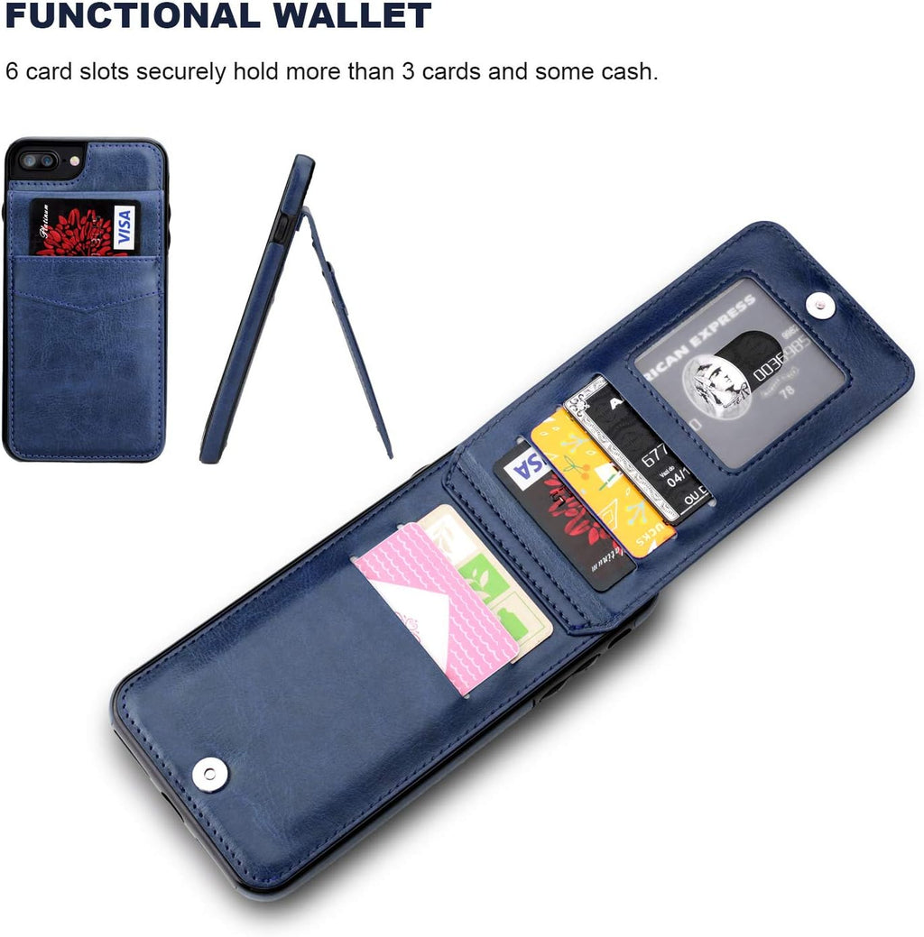 Blue Leather Wallet Case for iPhone 7 Plus 8 Plus with Card Holder N78537