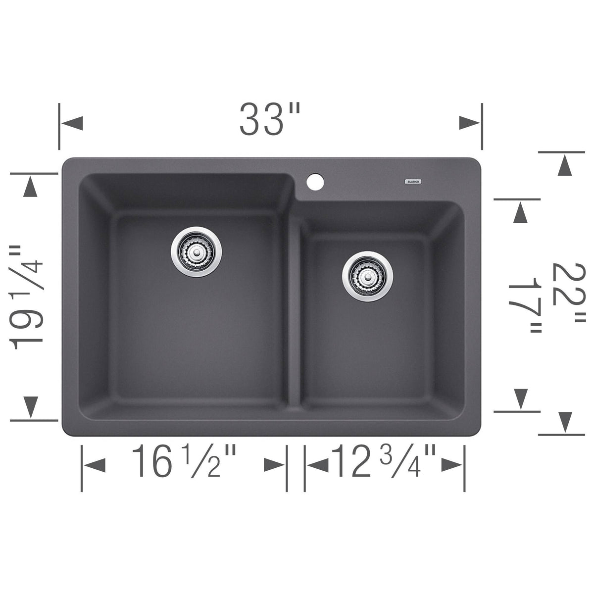 33 inch Silgranit Double Basin Drop in or Undermount Sink H34237