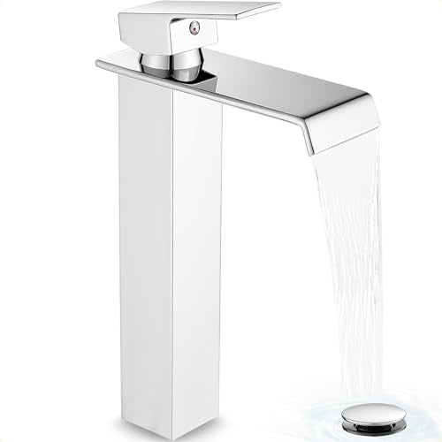 Chrome Waterfall Vessel Sink Faucet with Pop Up Drain K892679