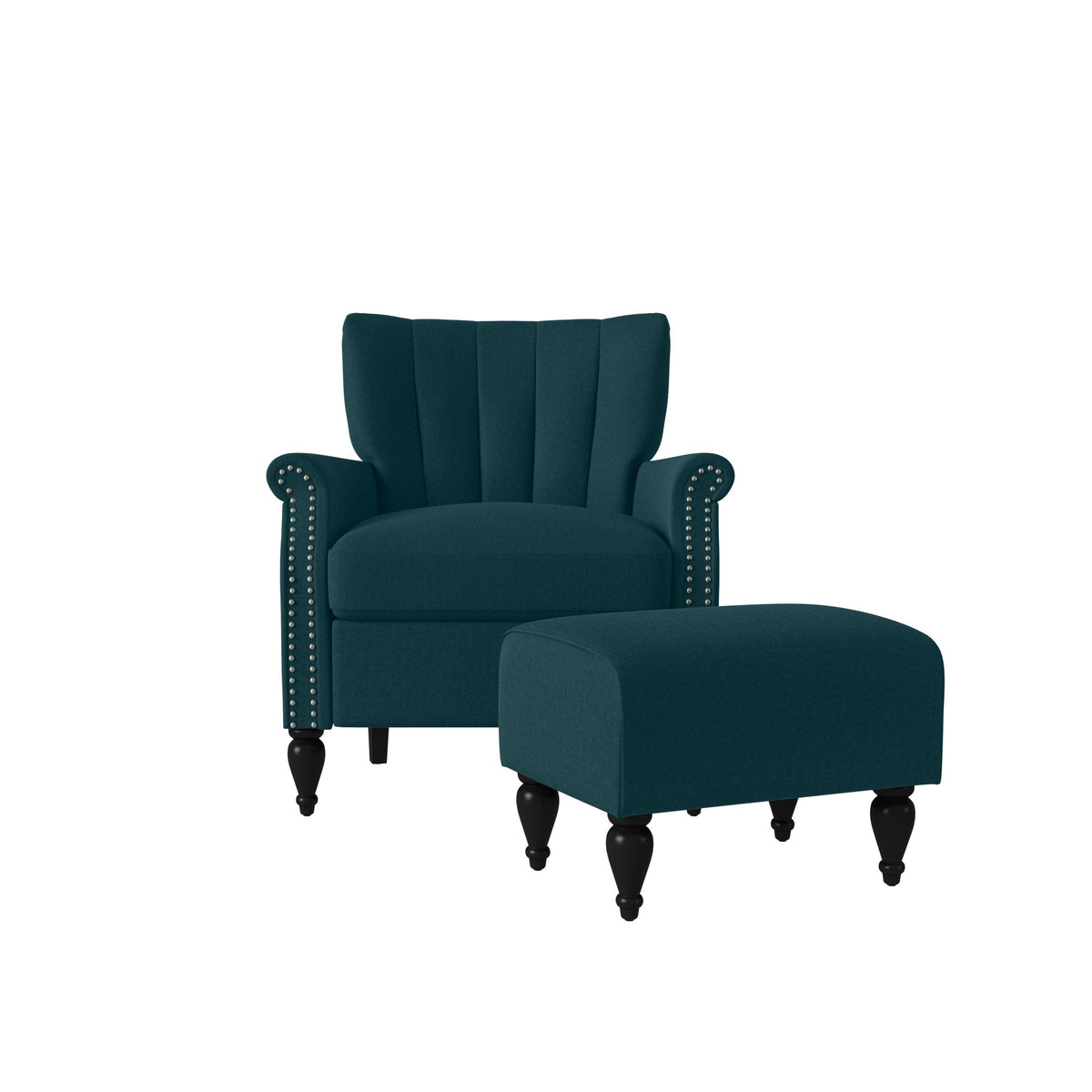 Botanical Velvet Arm Chair and Ottoman J1128