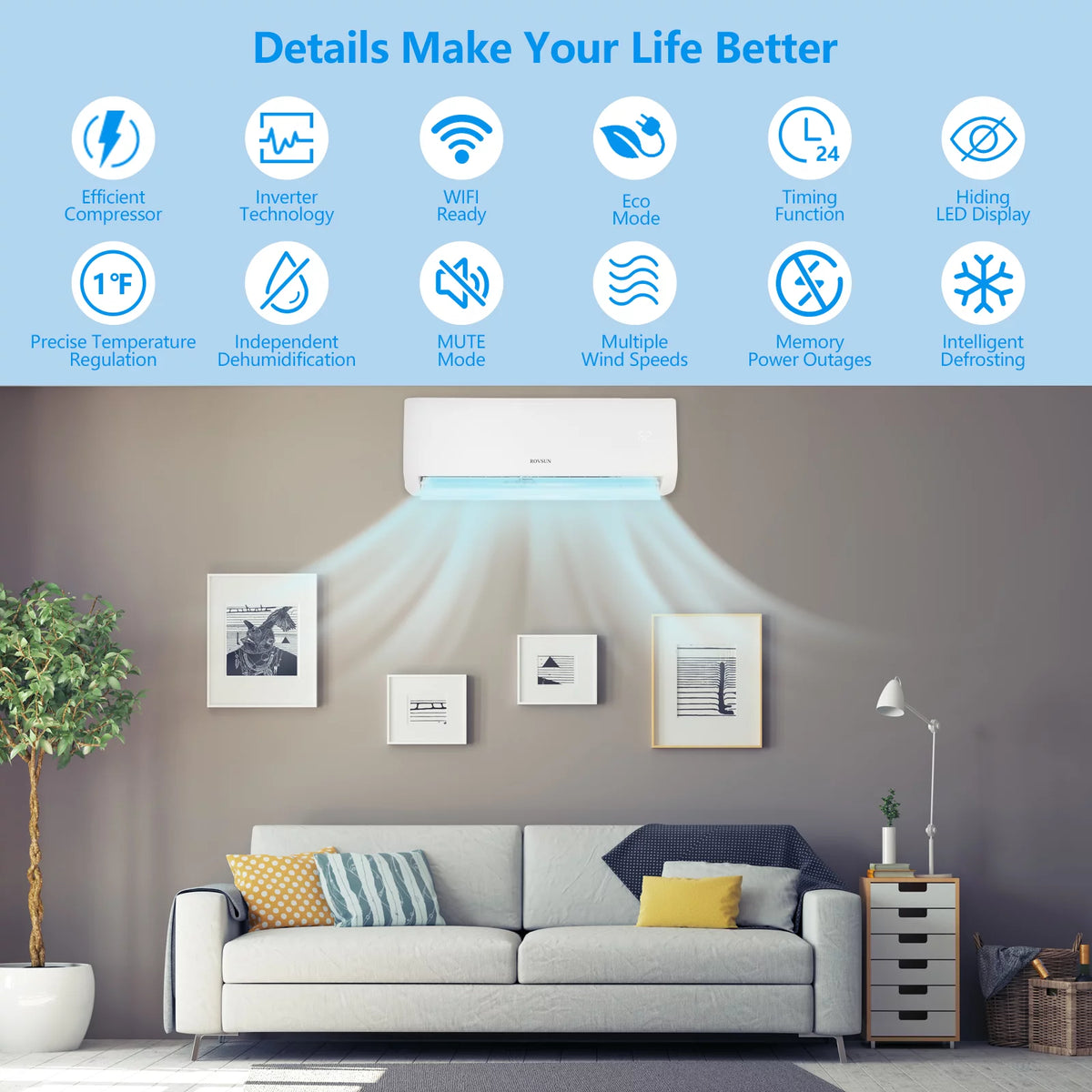 Wifi Enabled 18,000 BTU Mini Split AC/Heating System with Inverter T751